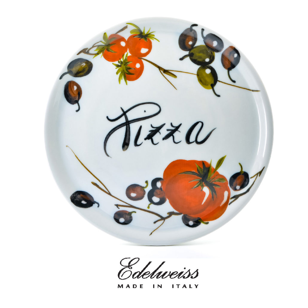 Piatto pizza decorato in porcellana da 33 cm Made in Italy - Edelweiss